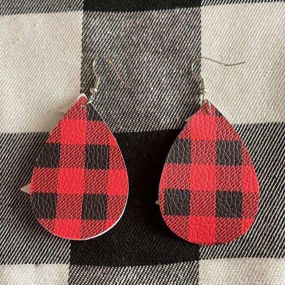 LEOPARD PRINT Christmas Tree and Buffalo Plaid Tear Drop Earrings - Picture 4 of 4